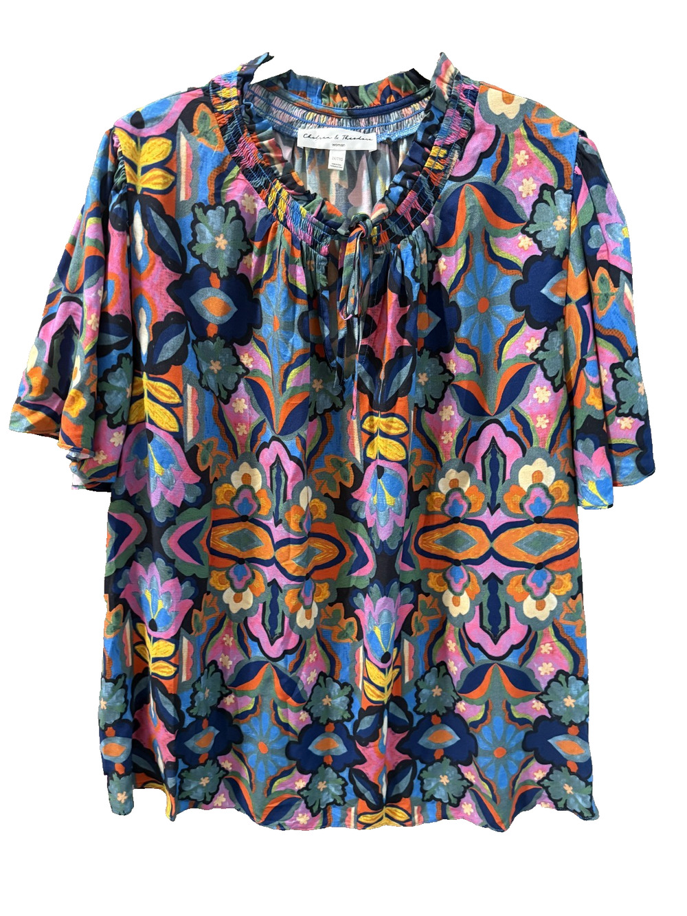 Chelsea & Theodore Floral Blouse w/ Butterfly Sleeve 2X Artsy Maximalist